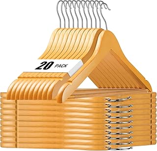 HOUSE DAY Wooden Hangers 20 Pack Wood Clothes Hangers Smooth Finish Wooden Coat Hangers for Closet Heavy Duty Hangers Solid Wood Hangers Suit Hangers for Clothes, Jacket, Shirt, Tank Top, Dress