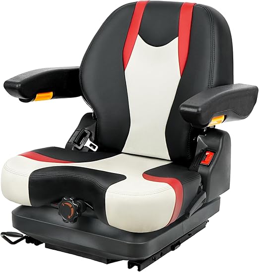 Tractor Suspension Seat, Highback Low Mower Seat, Adjustable Backrest and Slide Rails, Armrests Shock Absorber Heavy Duty Seat for Toro Forklift Mower Excavator Harvester