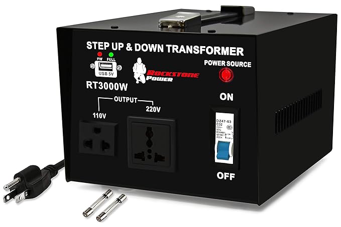 Rockstone Power 3000 Watt Heavy Duty Step Up/Down Voltage Transformer Converter - Step Up/Down 110/120/220/240 Volt - 5V USB Port - CE Certified [3-Year Warranty]