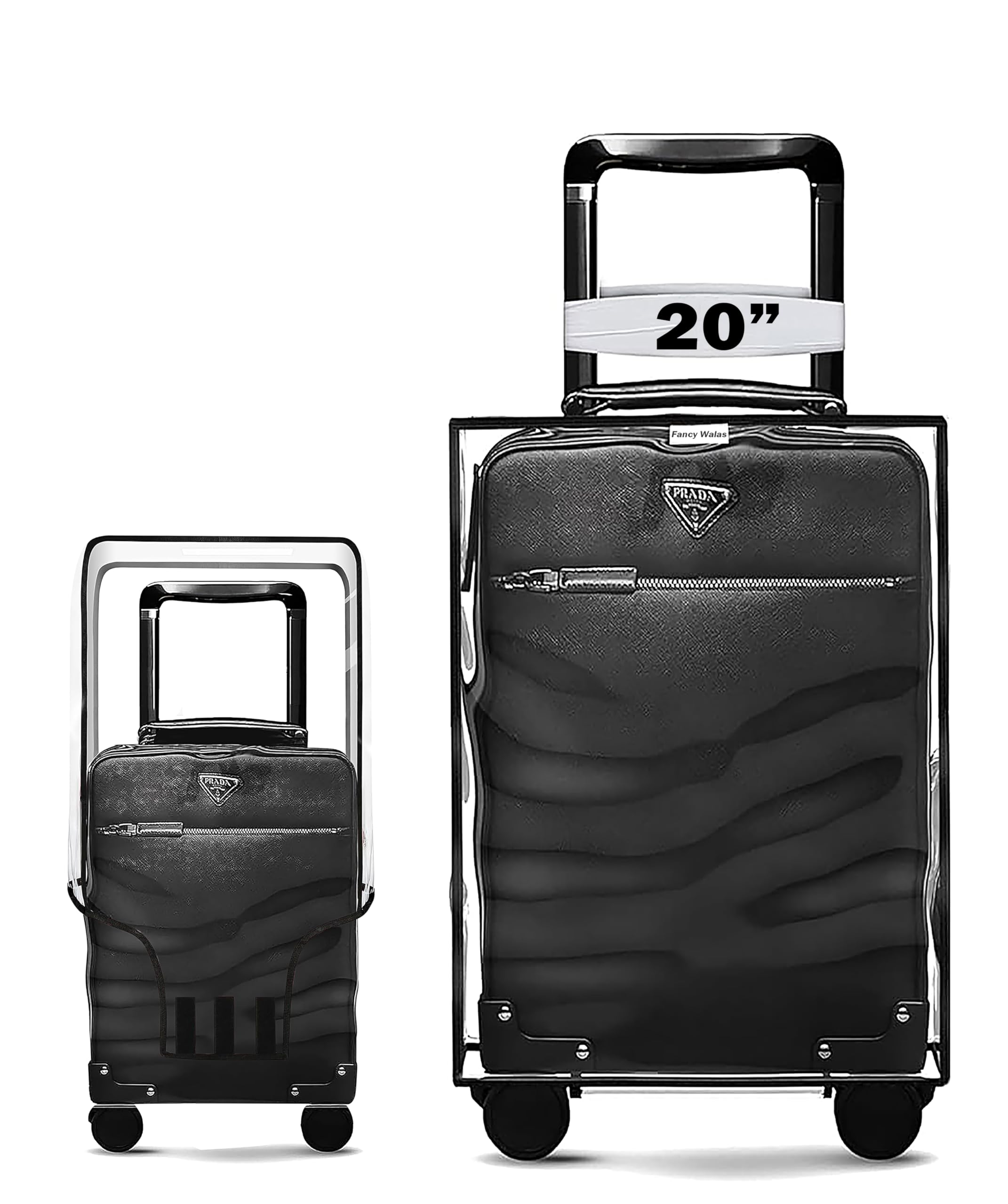 fancy walas Combo of 3 Trolley Bag Cover/Suitcase Bag Cover/Waterproof Dustproof Luggage Cover/Zippered Clear PVC Suitcase Covers Protectors (20 inch, 24 inch, 28 inch Combo of 3) (Black, 20 INCH)-picture-10