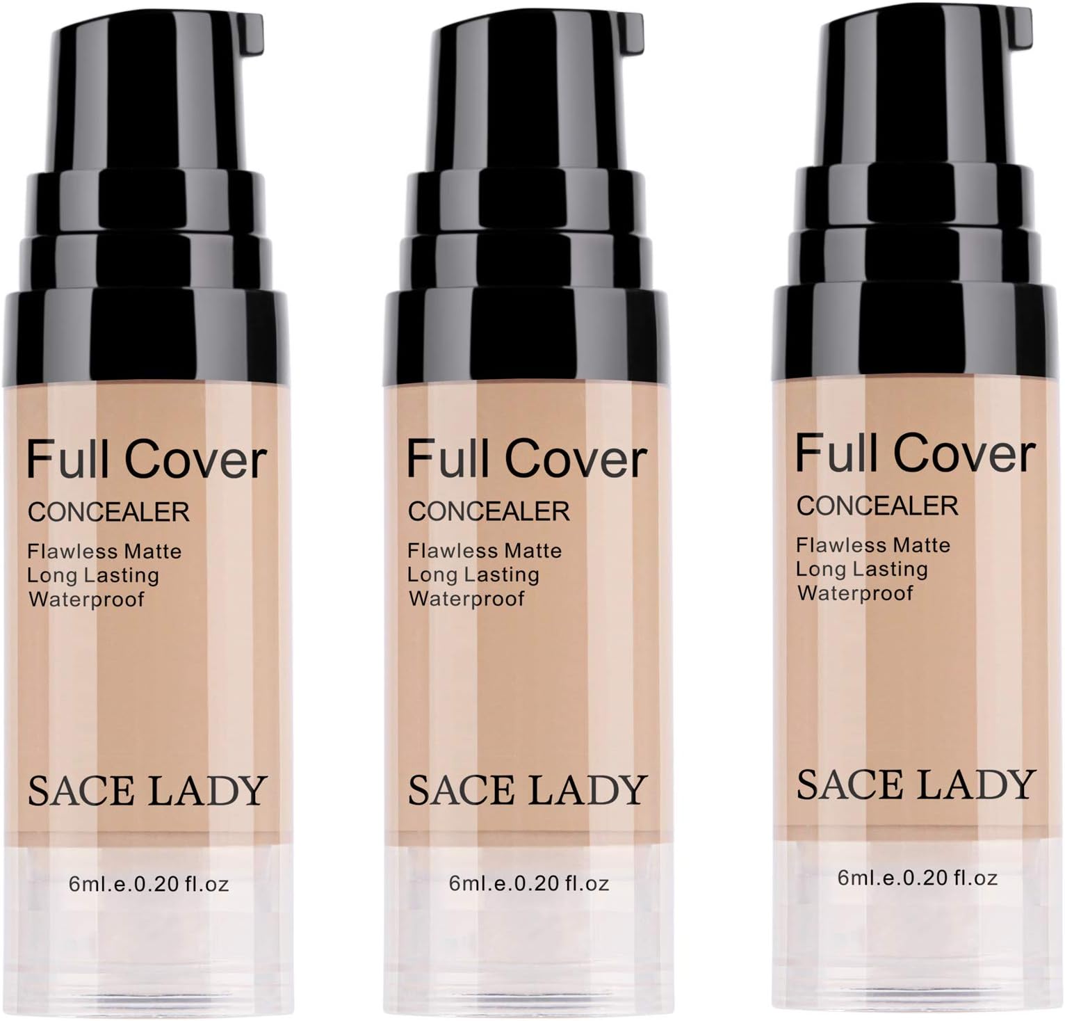 3 Pack Pro Full Cover Liquid Concealer, Waterproof Smooth Matte Flawless Finish Creamy Concealer Foundation for Eye Dark Circles Spot Concealer Makeup, Size:3Ãƒâ€”6ml/0.20Fl Oz, Natural