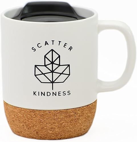 Miniatura 7 de Taza de café de diseño de cerámica  Grateful is a happy place to be  Capacidad para 14 onzas  Parte inferior de corcho con tapa  Ideal para café,