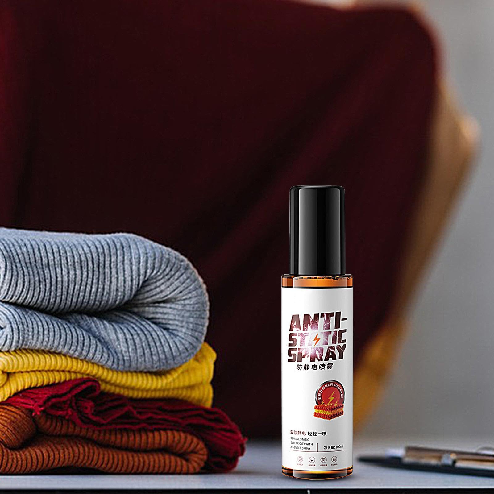 Uroczy antystatyczny spray, spray do zapobiegania statycznemu, 100 ml natychmiastowy odświeżacz tkanin, statyczny spray redukujący przyleganie, usuwanie elektryczności statycznej, antystatyczny