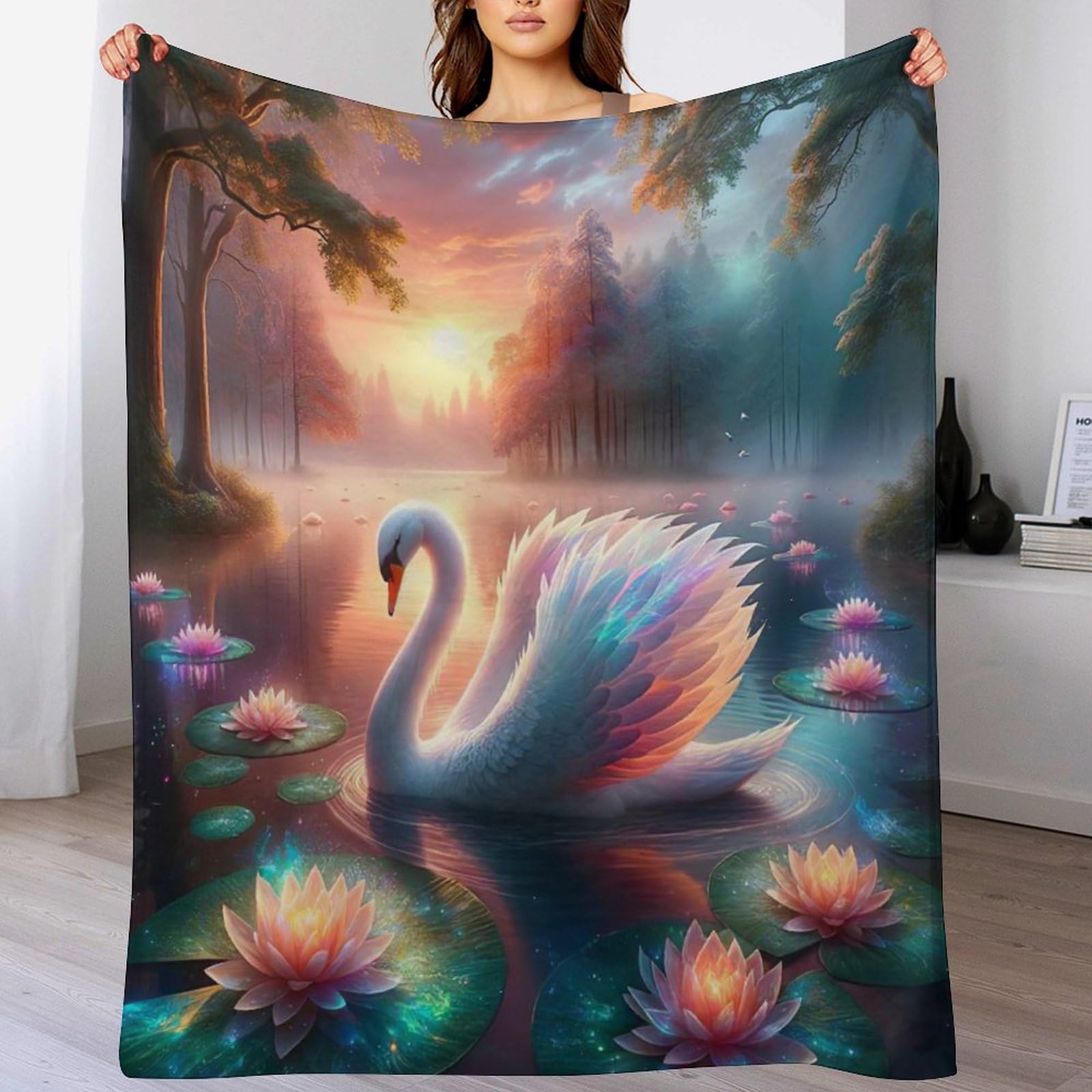Manta de cisne de franela digital de 100x130 cm para el sofa infantil