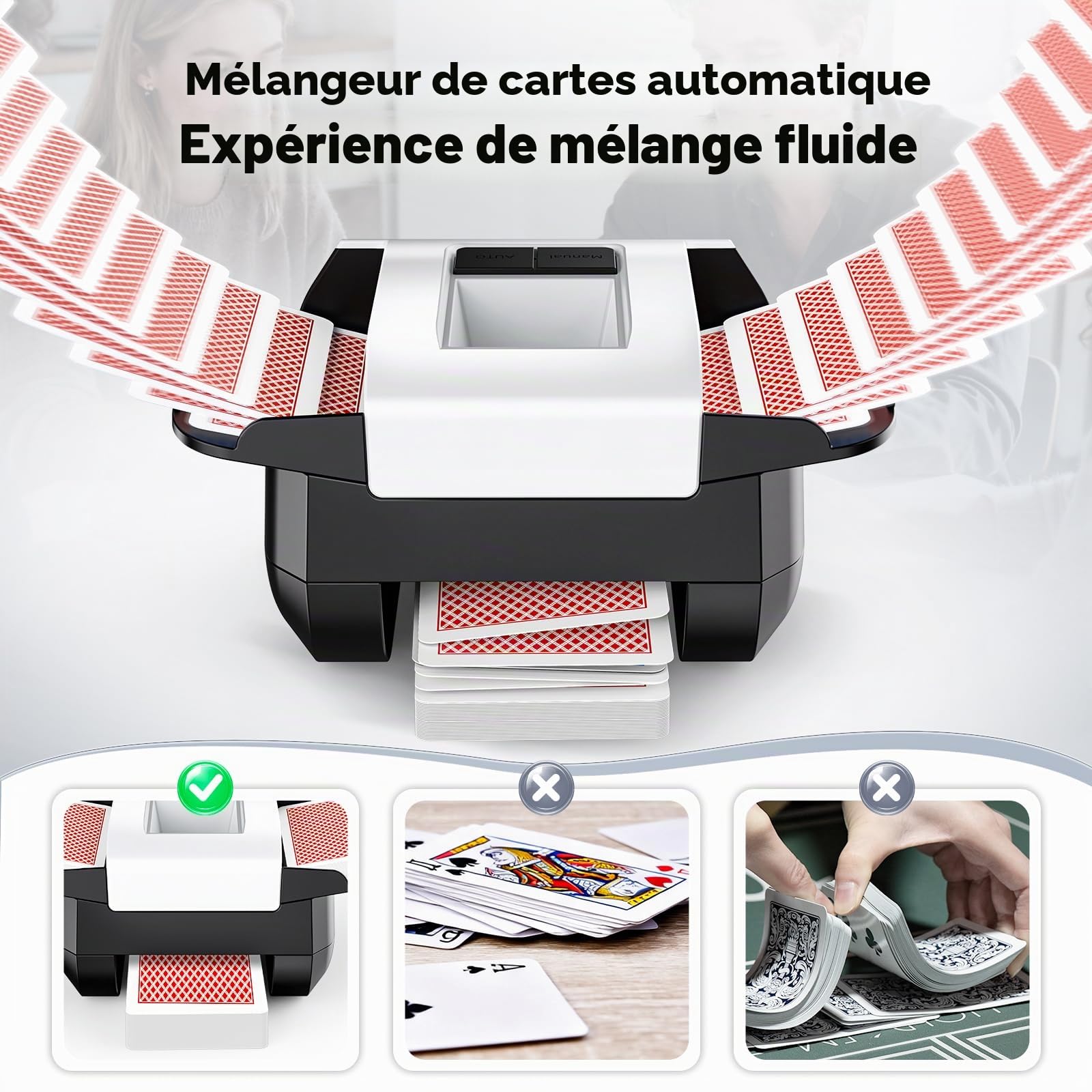 KPAW Mélangeur Automatique – 1 à 2 Bureaux, Batterie Rechargeable de 2000 mAh, opération en Une Pression, Portable et innovante, adaptée pour Les Jeux de Cartes à Domicile, Le Poker, Le Texas Hold'em