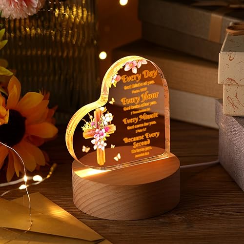 Miniatura 3 de Retisee Versículos bíblicos cristianos regalos para mujeres, lámpara cristiana inspiradora de Jesús, regalo religioso, luz nocturna de corazón de