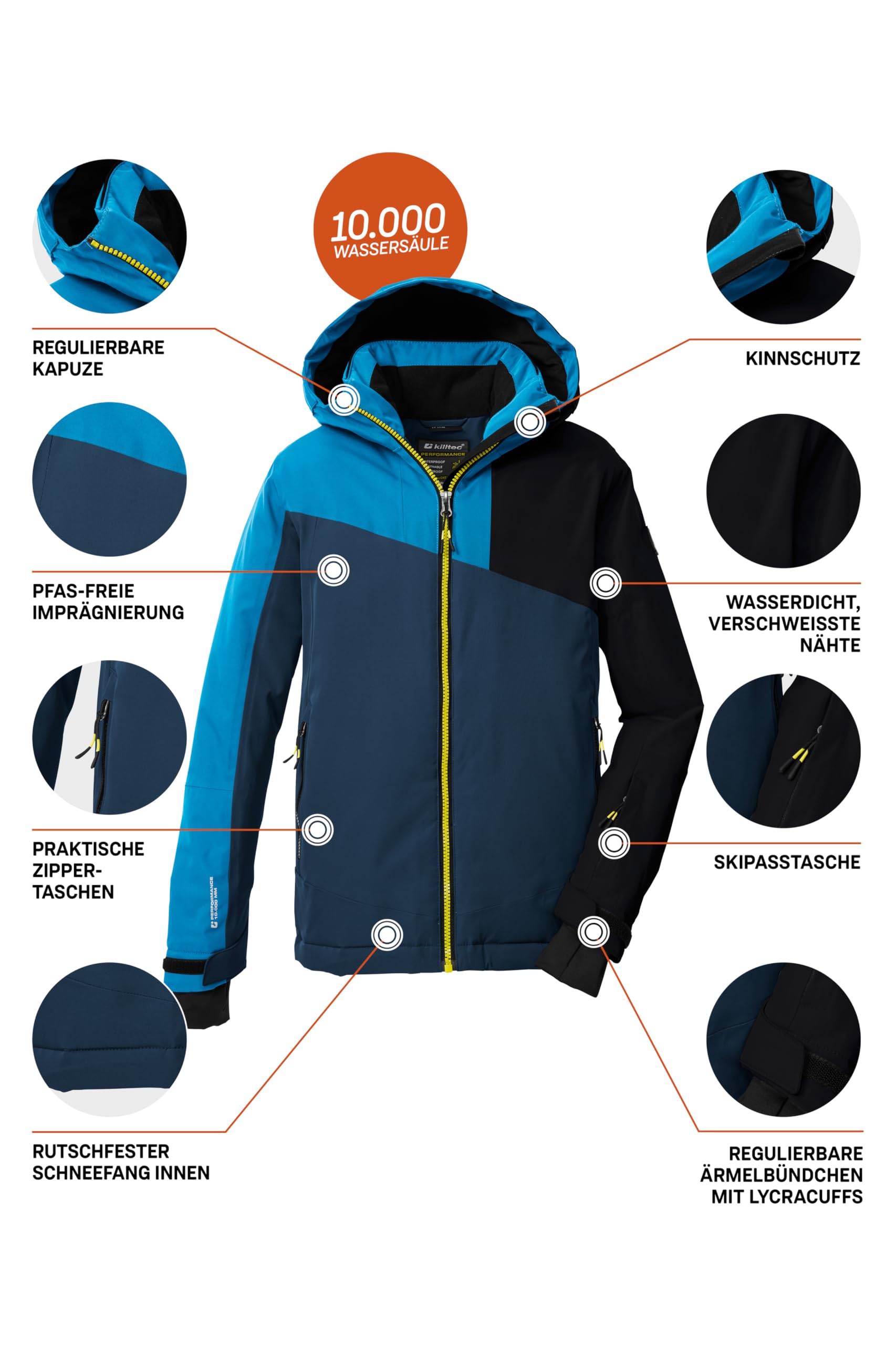 Killtec KSW 192 BYS SKI JCKT - Chaqueta de esquí con capucha y paranieves para niño, color azul oscuro/azul cielo, 152, 43475-000