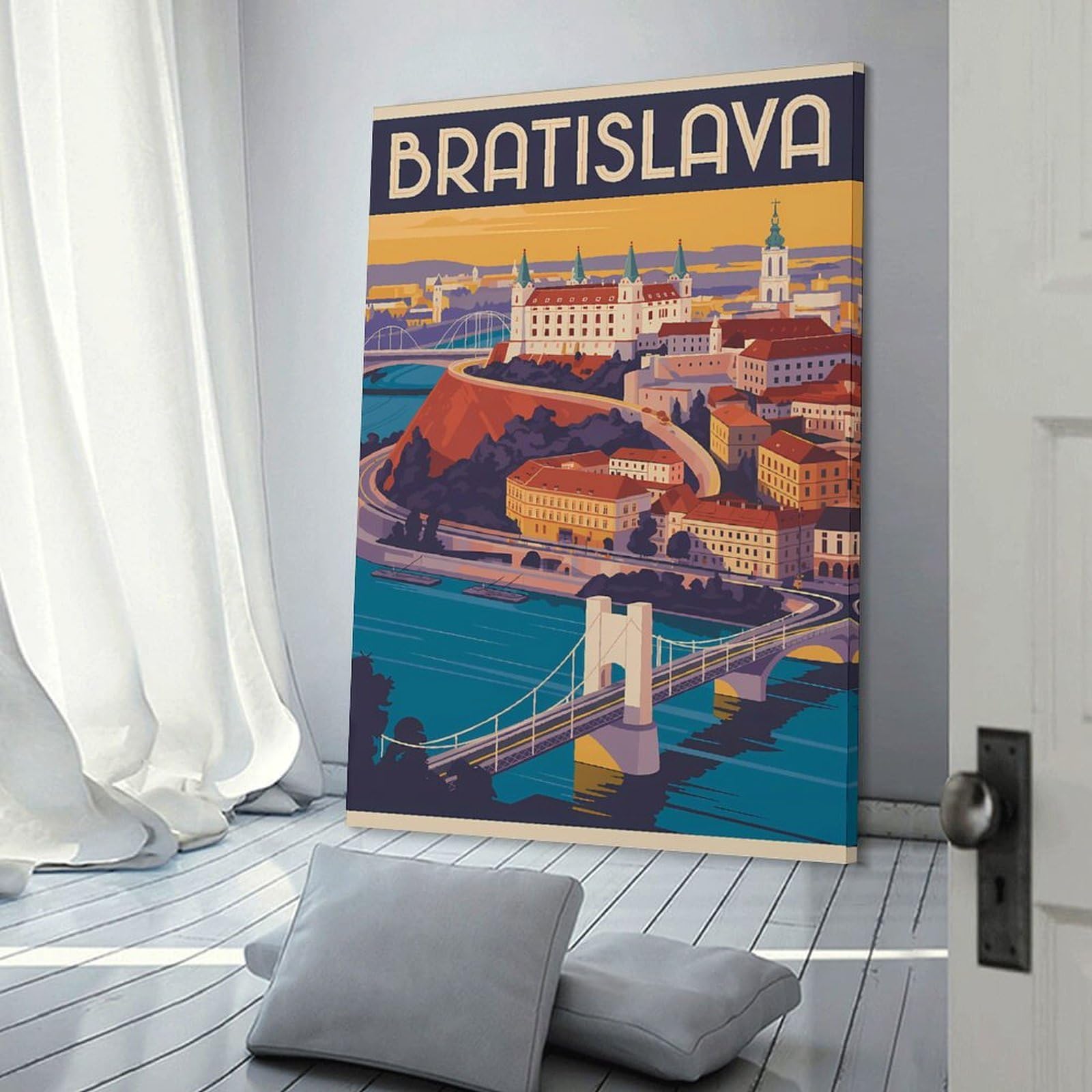 Junmoney Bratislava Cityscape Vintage Travel Decorative Canvas Print, 24x36inch(60x90cm), for Study, Office Or Focused Interiors, Canvas Wall Decor for Creative Rooms