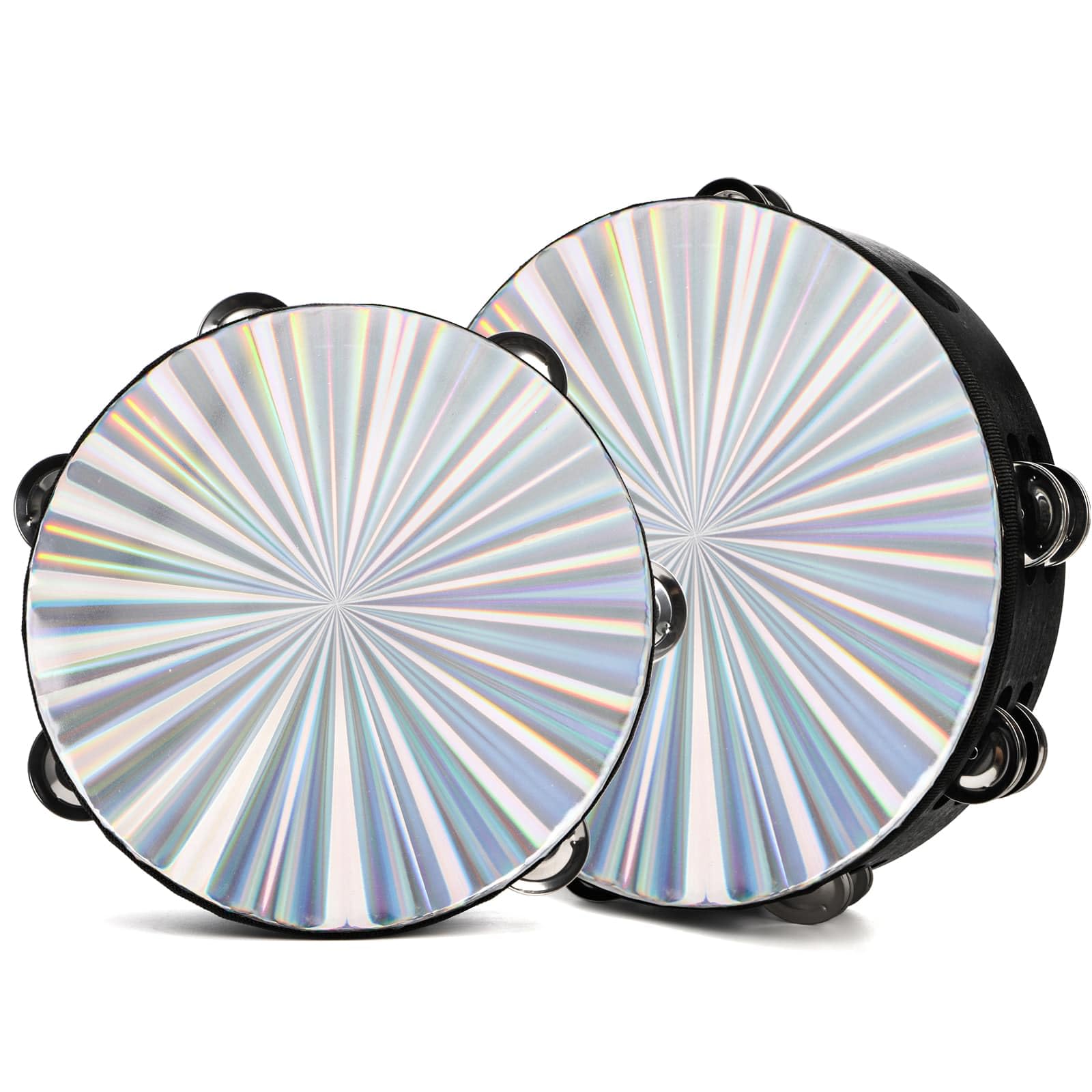 YOUEON Confezione da 2 tamburelli radianti con sonagli a doppia fila, 20/25 cm, in legno, riflettenti, strumento a percussione per danza cristiana, chiesa, karaoke, feste