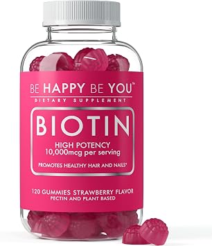 Biotin Gummies 10,000mcg 120 Count Supports Healthy Hair & Stronger Nails Fast Absorption Supplement for Men & Women Vegan, Non-GMO, Pectin, Gelatin Free Made in USA