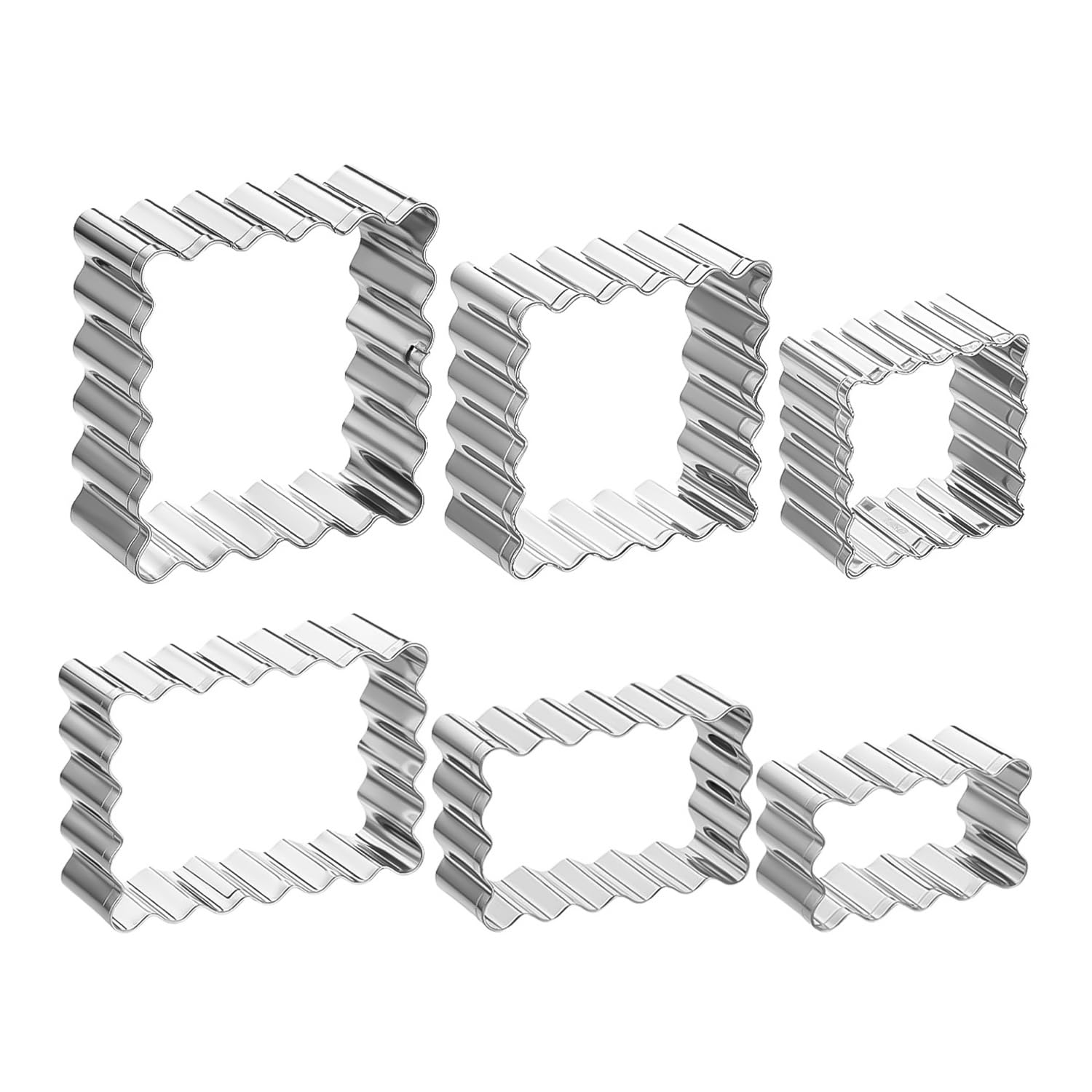 FIGCY 6 Pcs Stainless Steel Cookie Cutter Set, Rectangular and Square Biscuit Cutters, Wavy Cut-Out Molds for Cookie Shapes, Spitzbuben, Cakes, Fondant, and Pastry