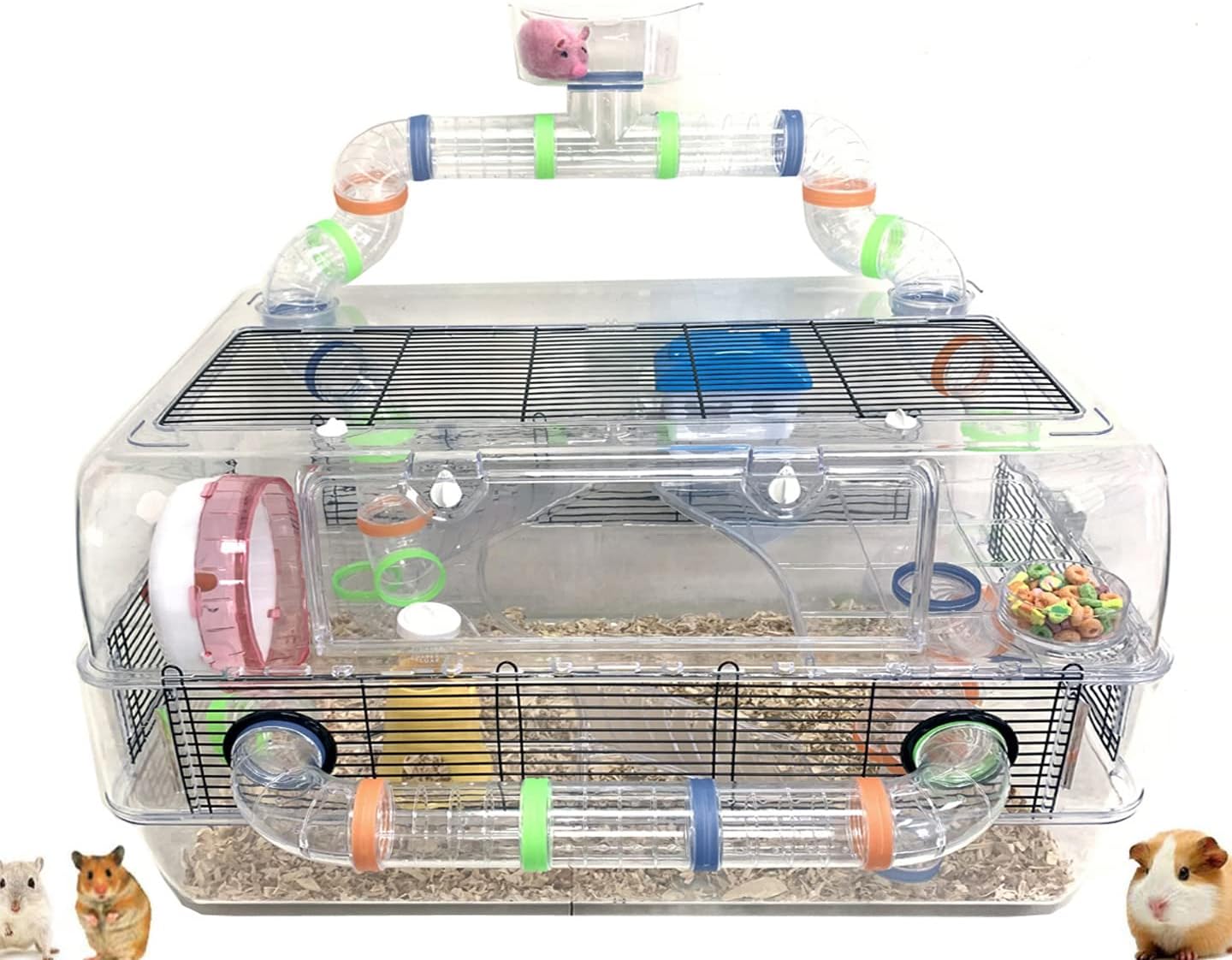 Extra Large Deluxe 3-Floors Acrylic Clear Transparent Palace Cage for Hamster Guinea Pig Habitat Rodent Gerbil Rat Mice Mouse (Acrylic)