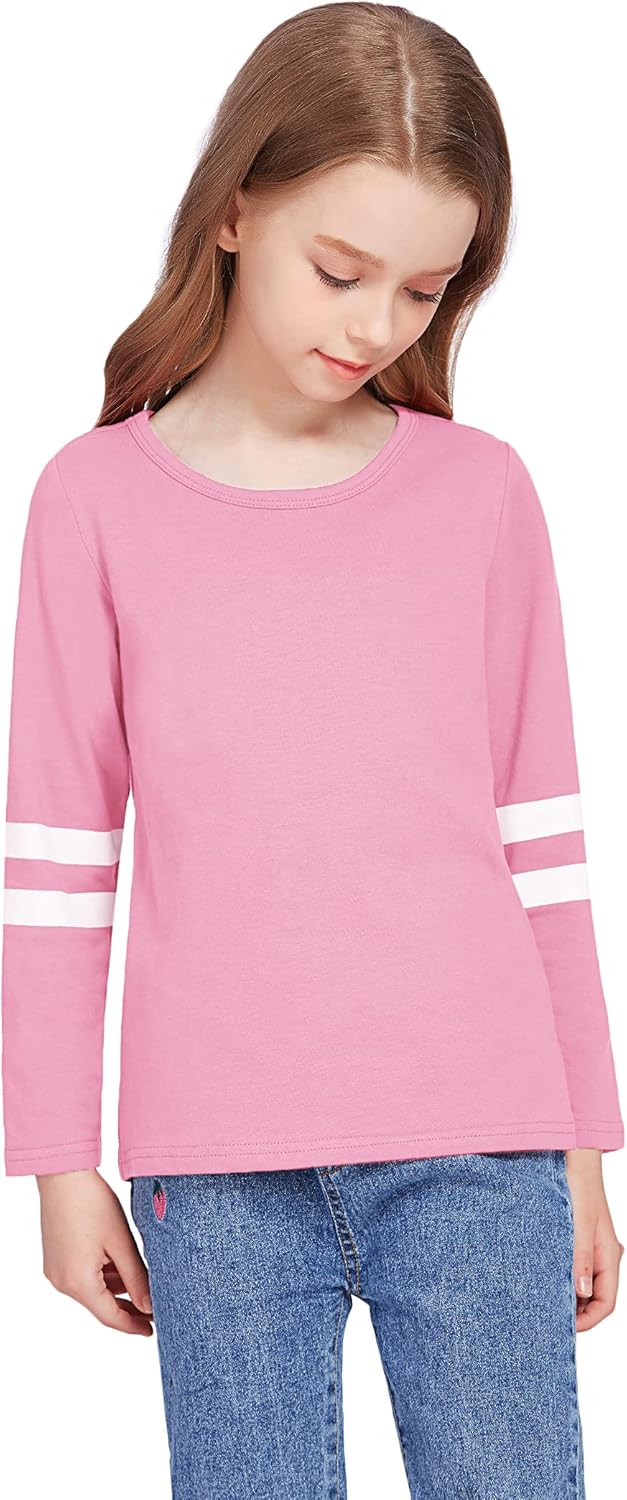 Hopeac Girls Shirts Cotton Casual Basic Long Sleeve Crewneck Color Block Tunic Tee Tops Blouse: Clothing, Shoes & Jewelry