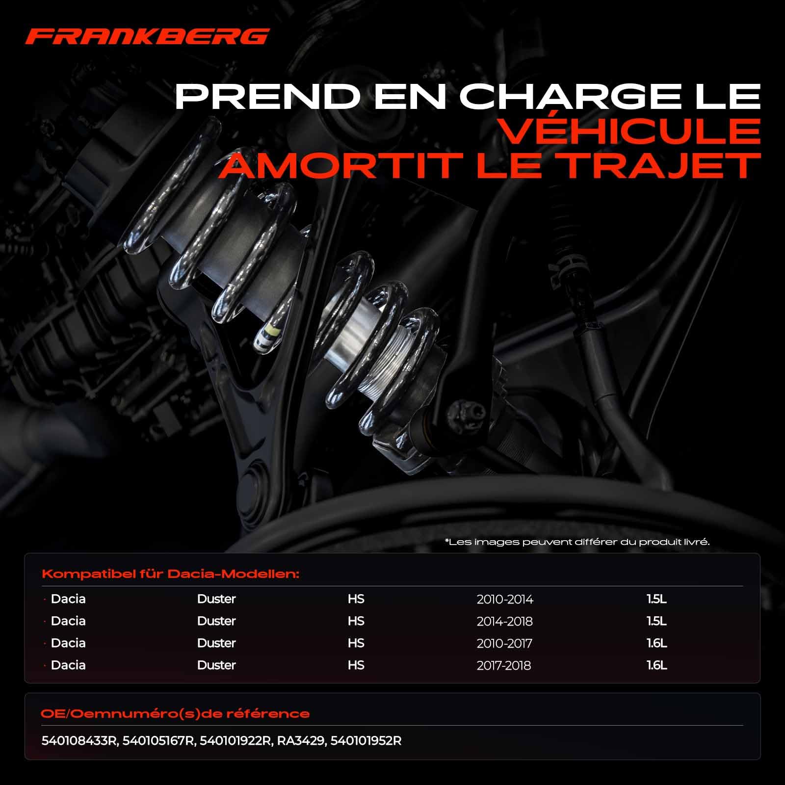Frankberg 2 ressorts de suspension pour essieu avant 540108433R | Compatible avec: Duster HS