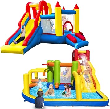 Umbalir Bounce House with Ultra-Wide Climbing Wall + Inflatable Obstacle Bounce House,Kids Bounce House Water Park with Water Slides