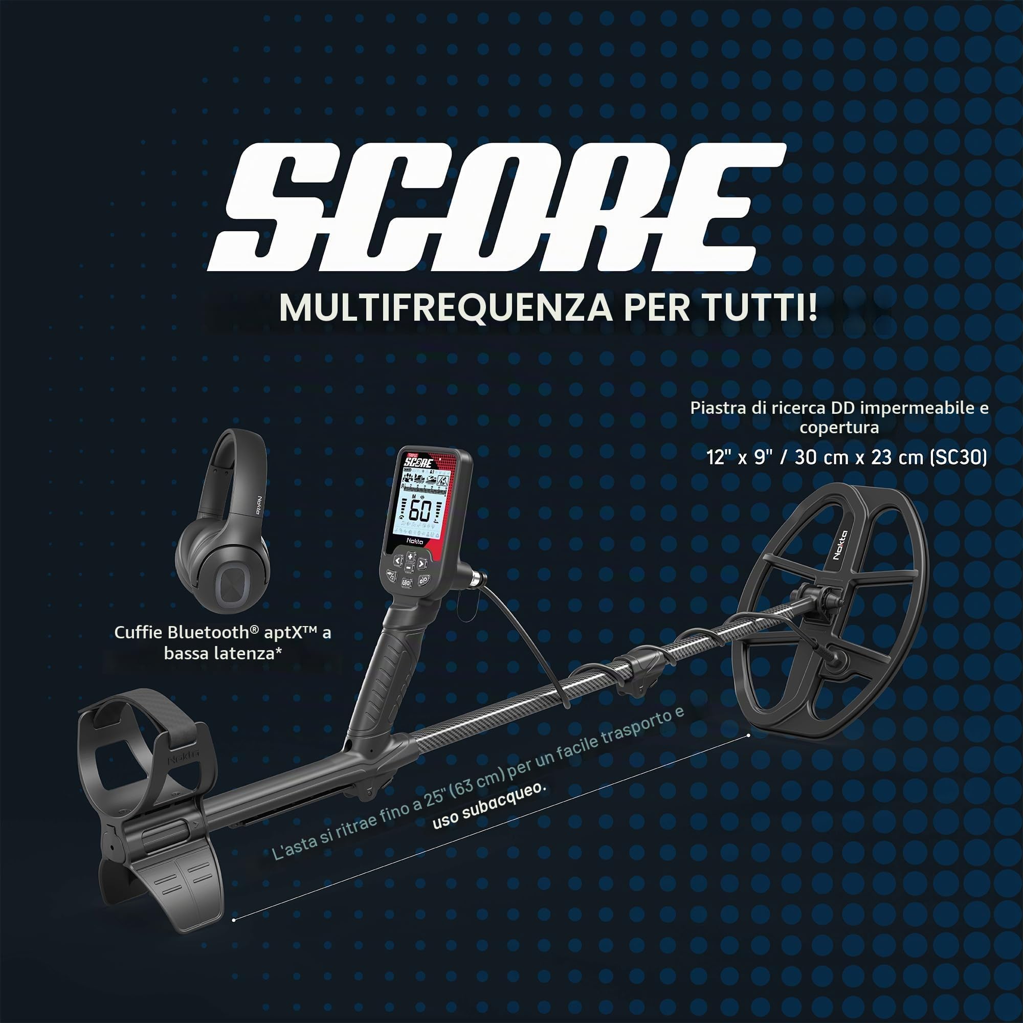 Nokta Triple Score PRO Pack Metal Detector per adulti, completamente impermeabile, ricaricabile, multifrequenza, facile da usare, con accessori e 4 modalità di ricerca