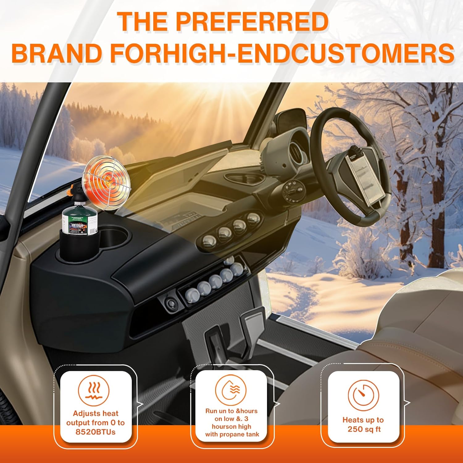 Portable Golf Cart Heater, Propane Heater 4100BTU Power with Cup Holder for Garage Patio Camping Tent Hiking Ice Fishing Suitable for 1lb camping gas cylinder（Fuel cylinder not include）