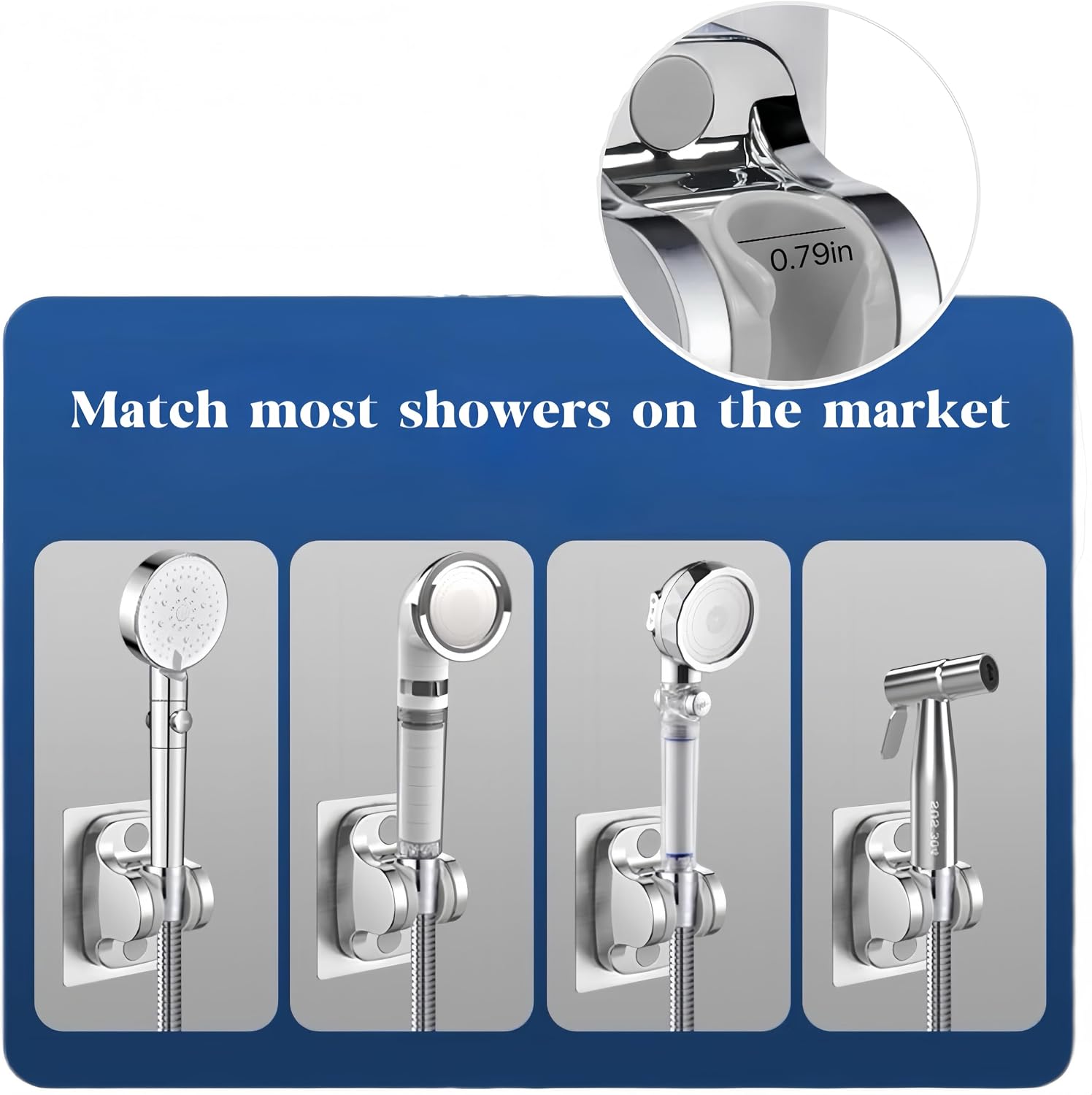 Adhesive Shower Head Holder for Adults/Children/Pets, No Drill Shower Head Holder, Wall Mounted Shower Bracket in Bath Outdoor, Height Adjustable Shower Holder for Bathroom(2 Pack, Silver) image 4