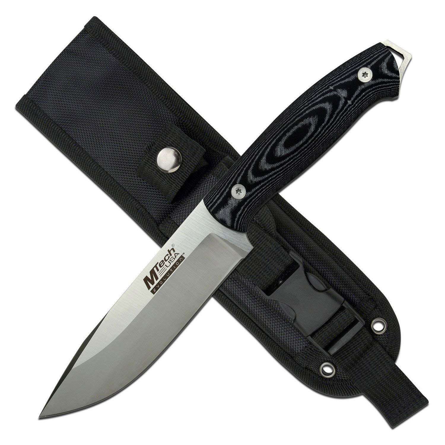 MTech Evolution - Tactical Fixed Blade Knife - Satin Finish 5.5 in Blade with Black Wood Pattern Micarta Handle and MOLLE Compatible Nylon Sheath - Full Tang - MTE-FIX008-L