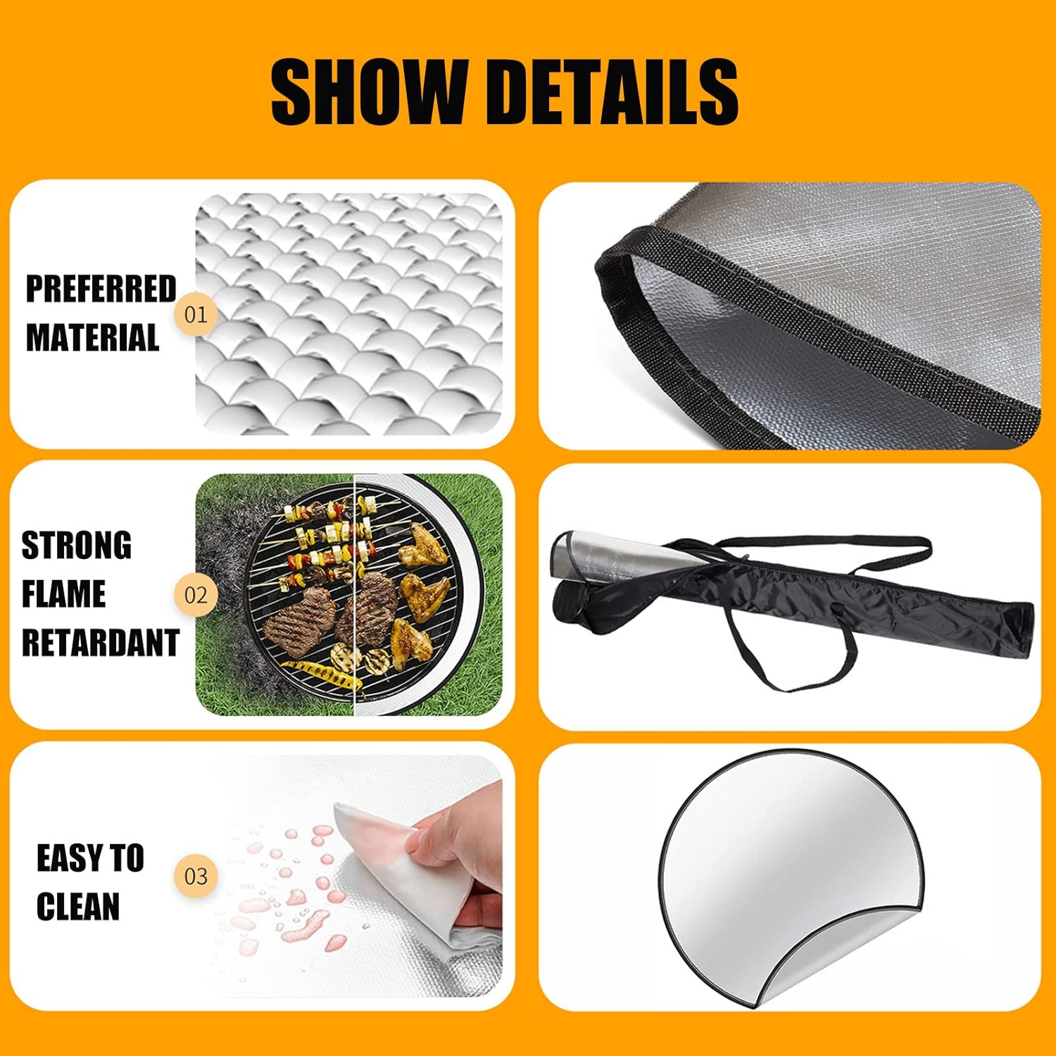 Heat Resistant Grill Mats for Outdoor Grill,Hearth Rugs for Fireplaces Fire Resistant,Oil-Proof Waterproof BBQ Protector for Decks and Patios