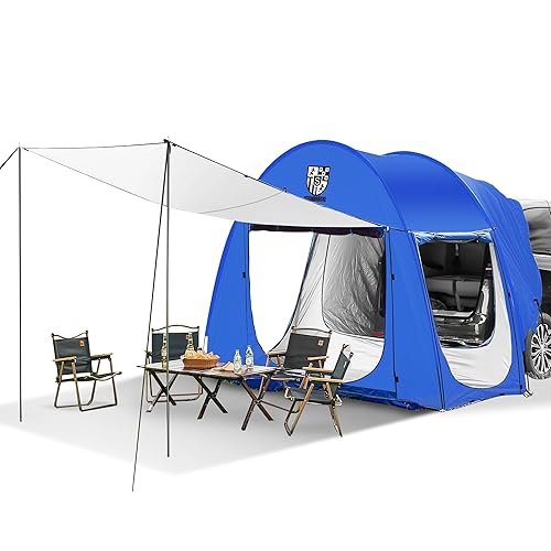 Universal SUV Camping Tent with Spacious Awning, 4000mm Waterproof Car Tent, Up to 4-Person Sleeping Capacity Camping Accessories, Easy Setup for Backpacking Traveling Hiking Outdoors