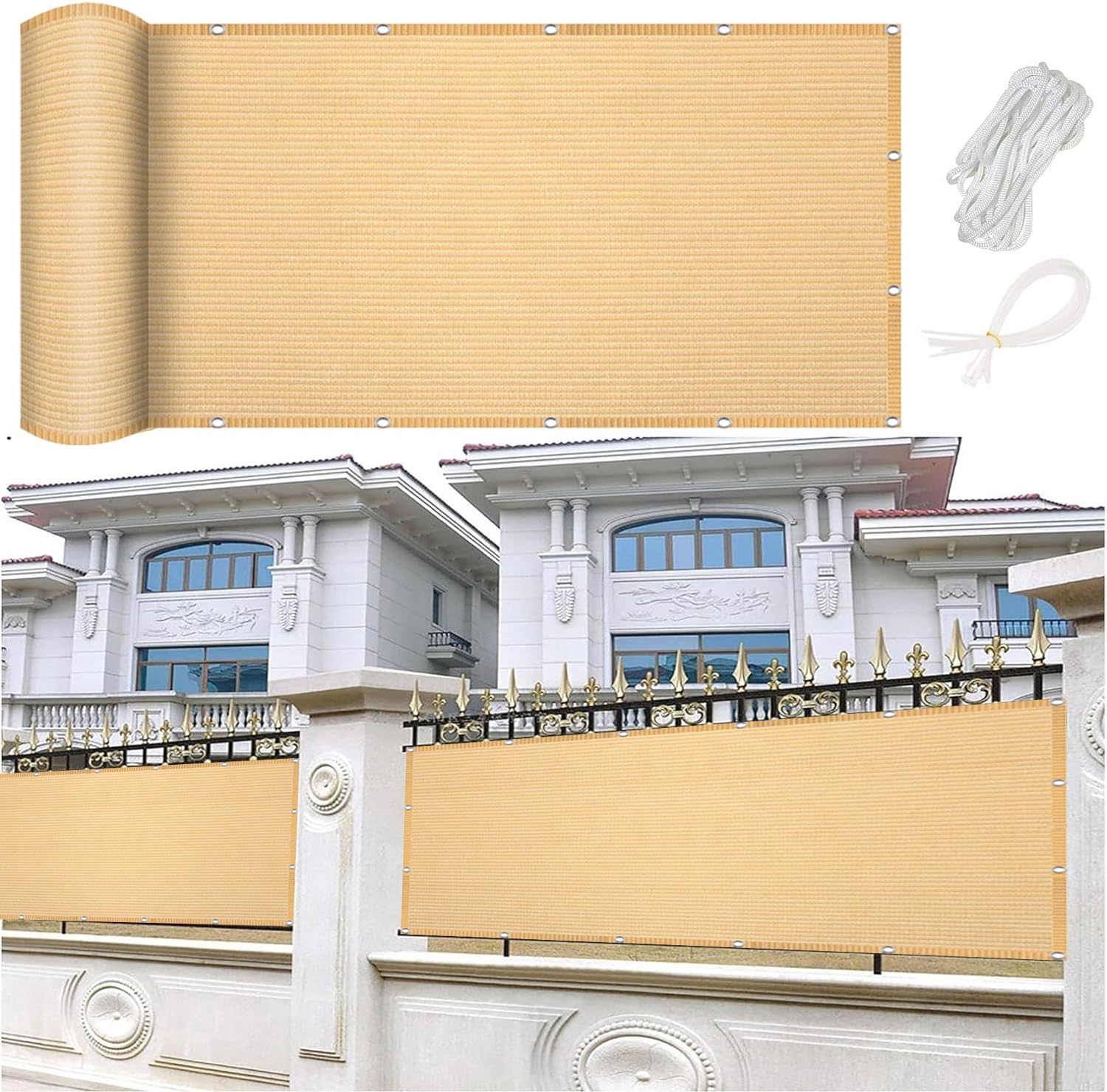 Toile ombrage respirante 110x500 cm crème pour balcon et terrasse