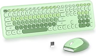SOLIDEE Colorful Wireless Keyboard and Mouse, Retro Typewriter Keyboard 2.4GHz 104 Keys with Numeric Keypad, Silent Membra…