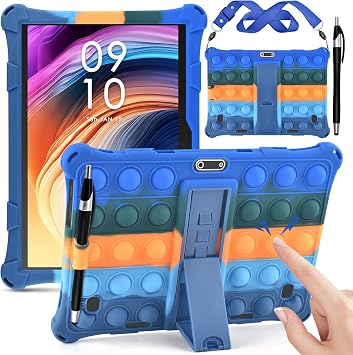 DETUOSI Silicone Case for 10.1 inch Tablet, Multi-Angle, Dazzling Dark Blue