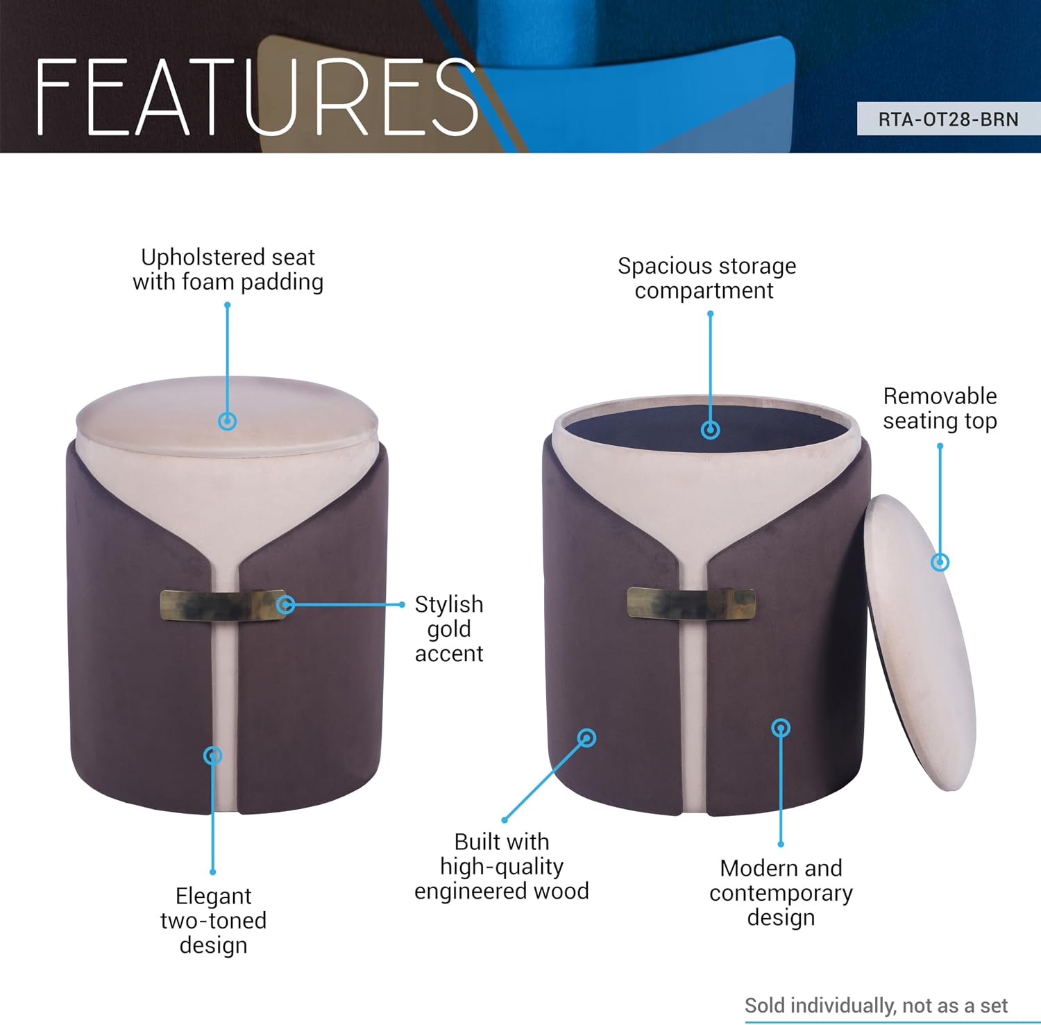 Two-Toned Vanity Stool Ottoman with Storage