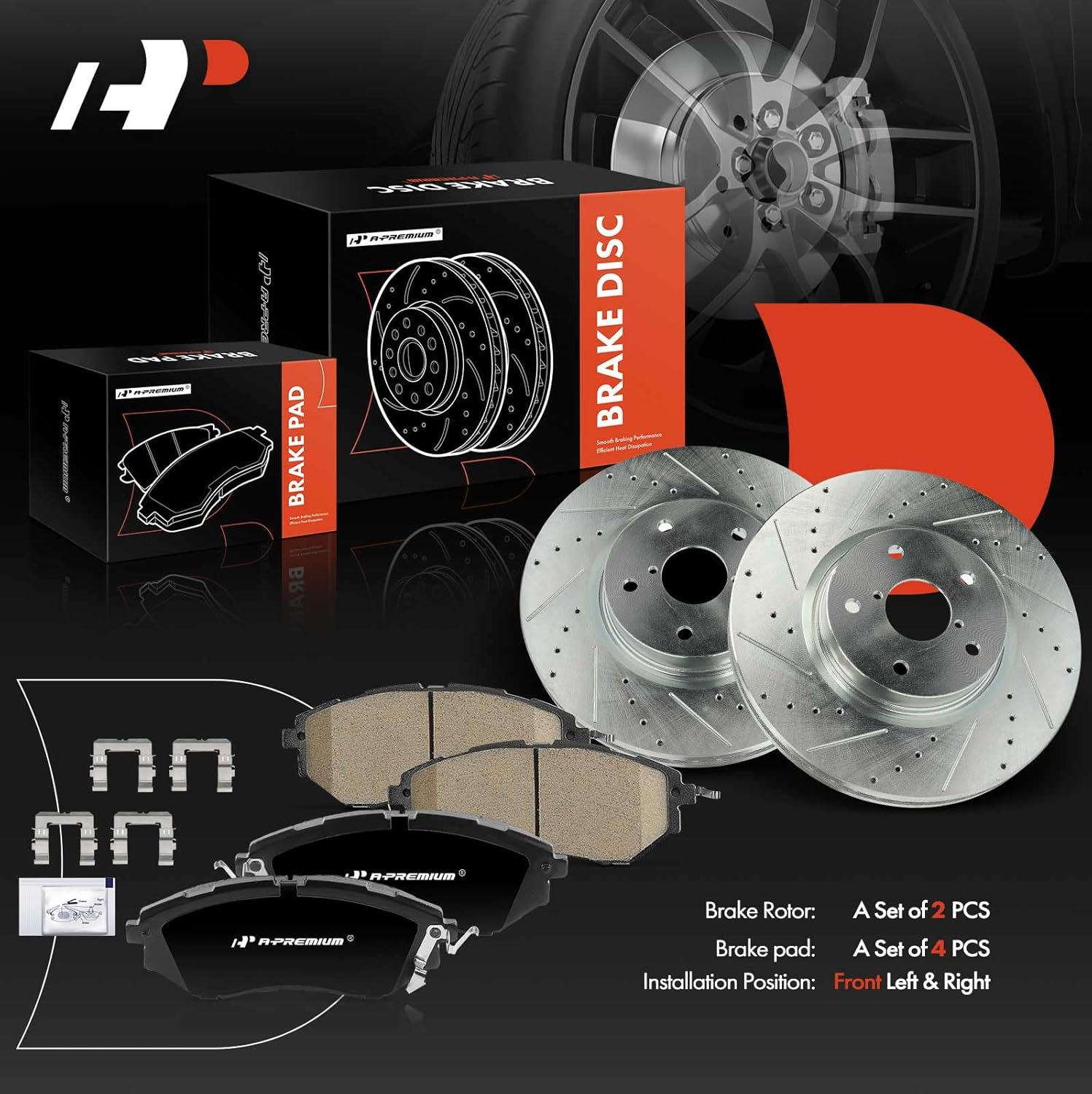 A-Premium 12.42 inch (315.5mm) Front Drilled and Slotted Disc Brake Rotors + Ceramic Pads Kit Compatible with Select Subaru Models - Outback 2015-2019, Legacy, Tribeca, B9 Tribeca, WRX, 6-PC Set