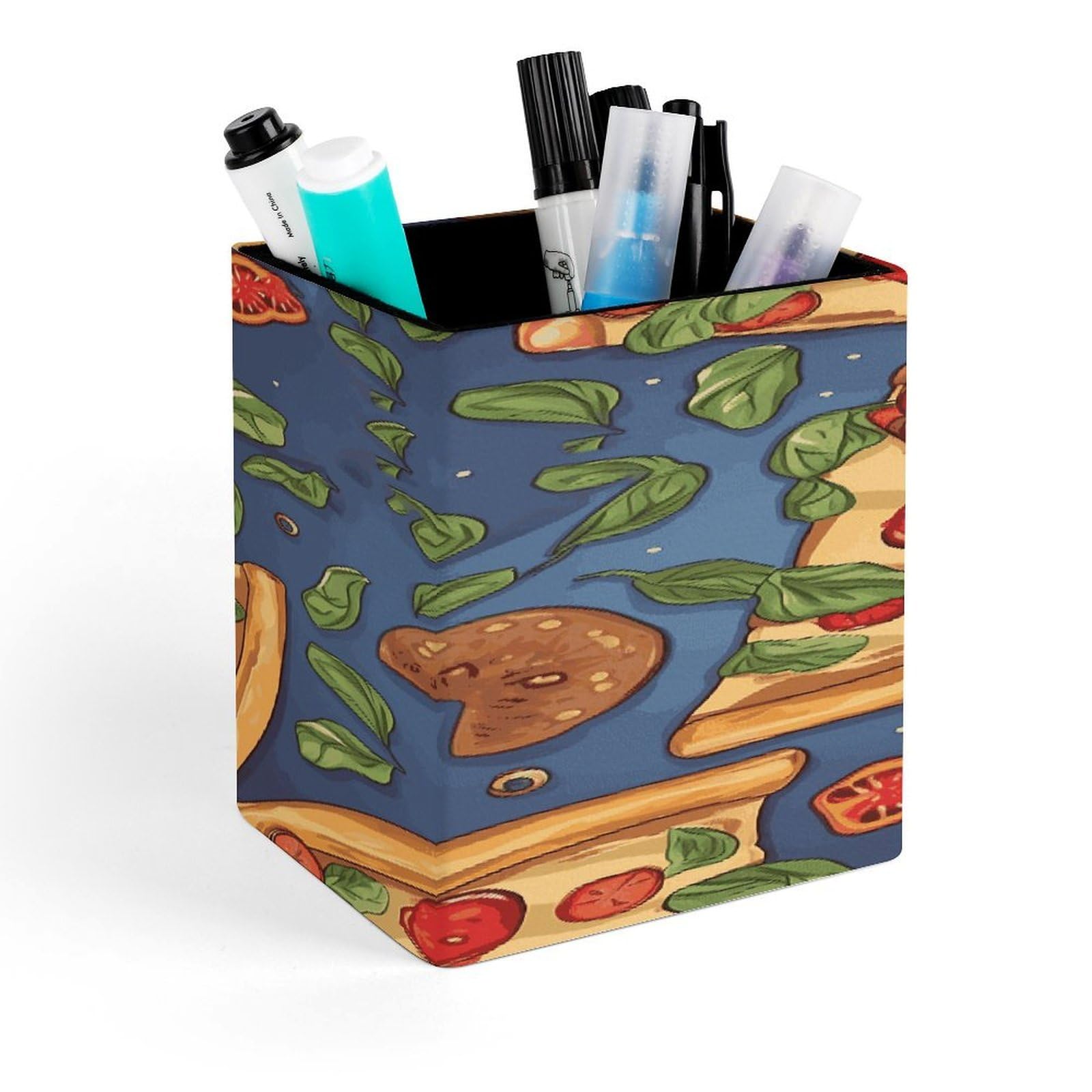 FekiLoot Pizza Pen Holder for Desk Minimalist Leather Pencil Holder Fashion Modern Pencil Cup Decorative Square Pen Cup Locker Organizer for Office Work Locker Accessories