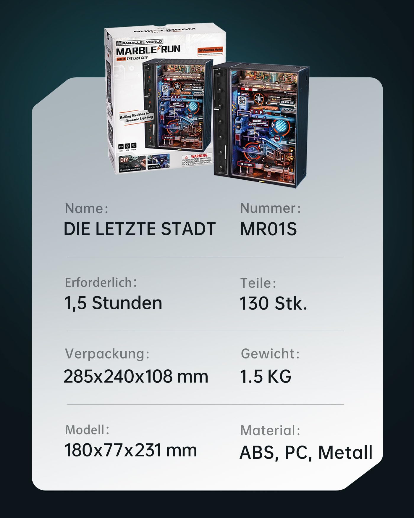 ROBOTIME 3D Puzzle Erwachsene Murmelbahn Letzte Stadt Modellbausatz Bausatz, Kugelbahn Technische LED Leuchtendes Dunkel, Gaming Schreibtisch Dekor Geschenke für Männer, MR01S