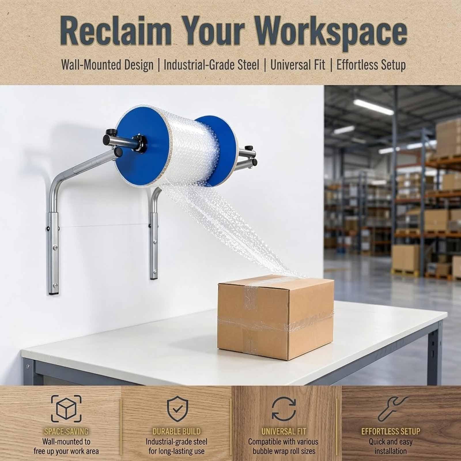 Distributeur Mural De Film À Bulles, Support De Rouleau De 40 Cm (15,7 Pouces) Avec Fixation Stable Et Sans Vibrations, En Acier Épais, Fermeture Flexible, Idéal Pour Lemballage, Le Déménagement,
