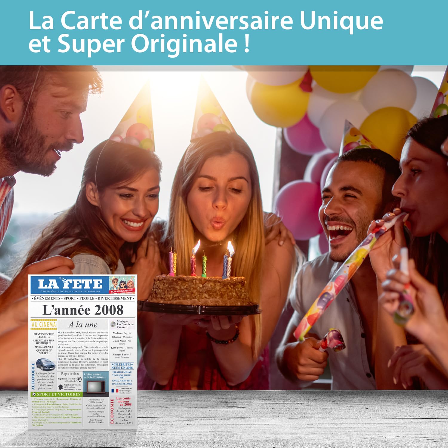 Carte Anniversaire 18 Ans Design Original Journal Année 2008 Format A5 Avec Enveloppe