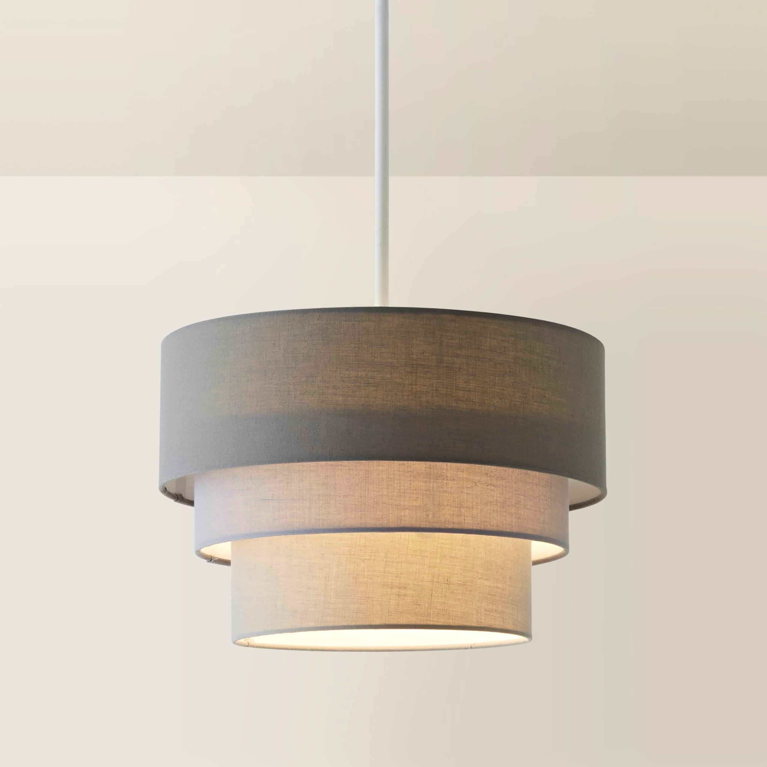 Beautiful Round Modern 3 Tier Grey Fabric Ceiling Designer Pendant Lamp Light Shade