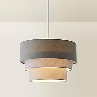 Beautiful Round Modern 3 Tier Grey Fabric Ceiling Designer Pendant Lamp Light Shade