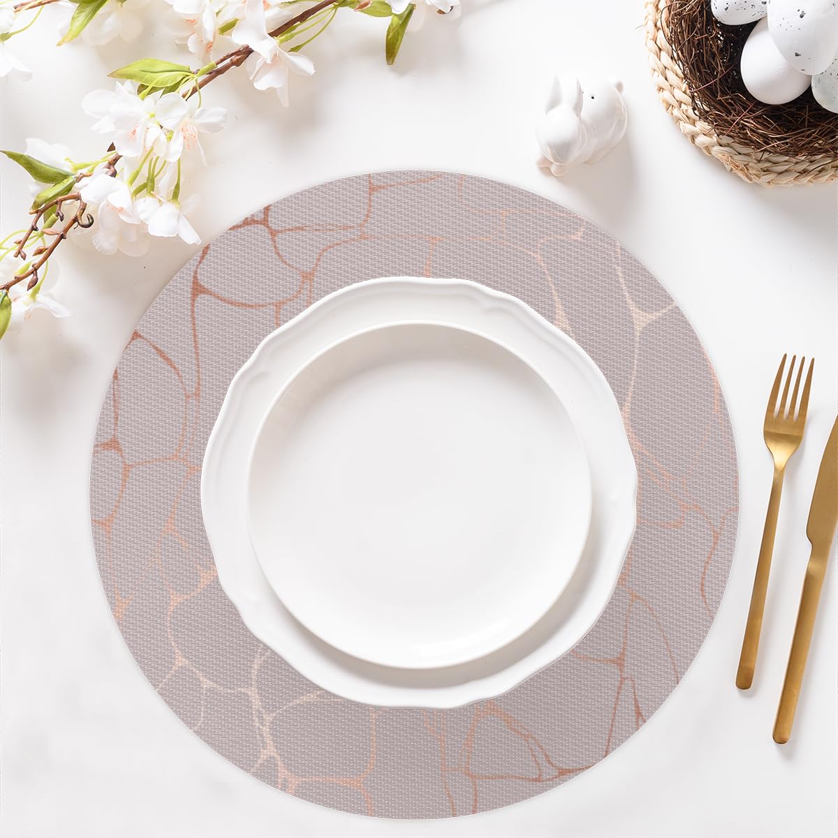 Lot de 6 sets de table ronds en marbre rose - Résistants à la chaleur - Faciles à nettoyer - Antidérapants - En PVC - Pour cuisine, salle à manger