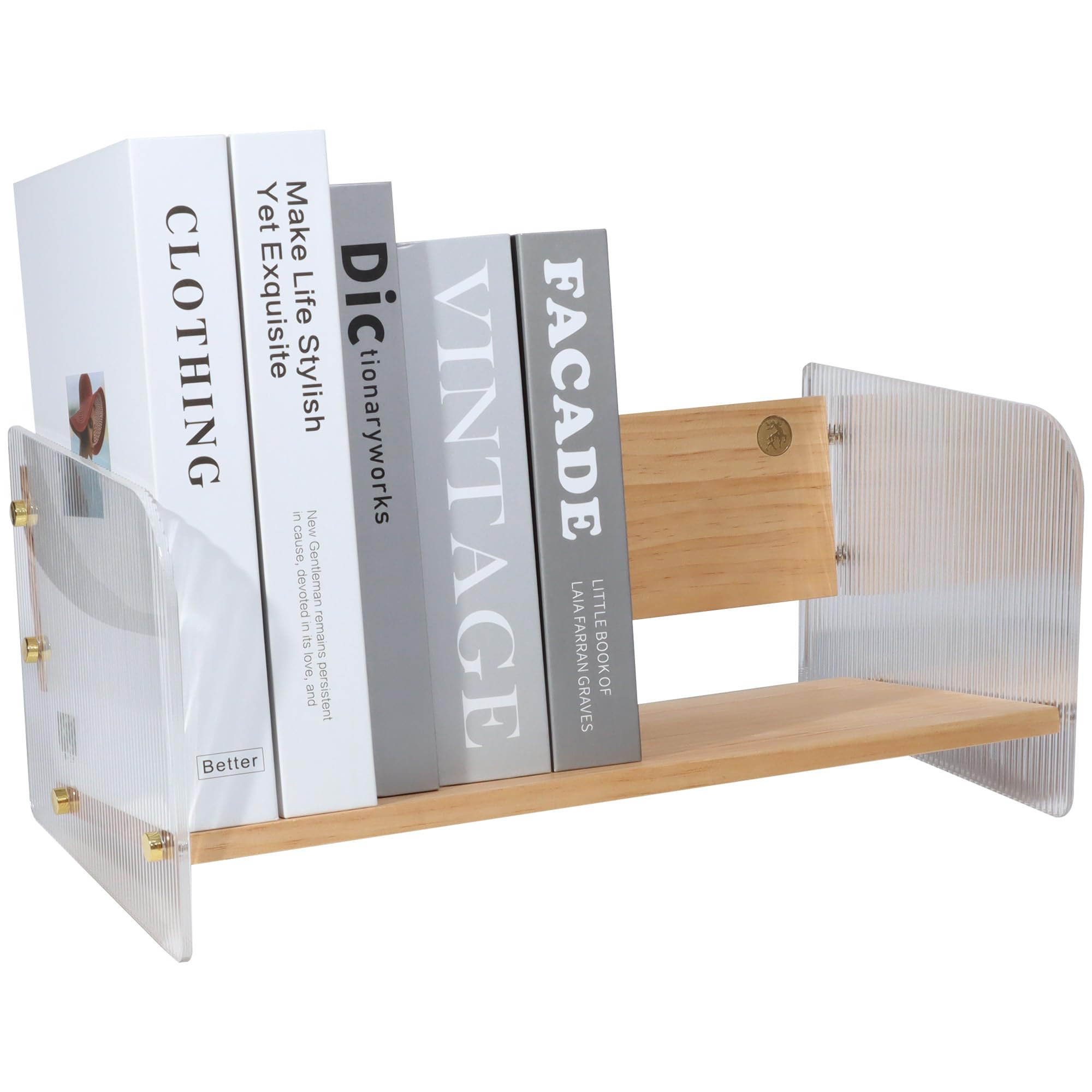 Piccolo scaffale per libri, mensole da scrivania per piccoli spazi, organizer per libri per casa e ufficio, in acrilico combinato con librerie in legno di pino, espositore per libri per