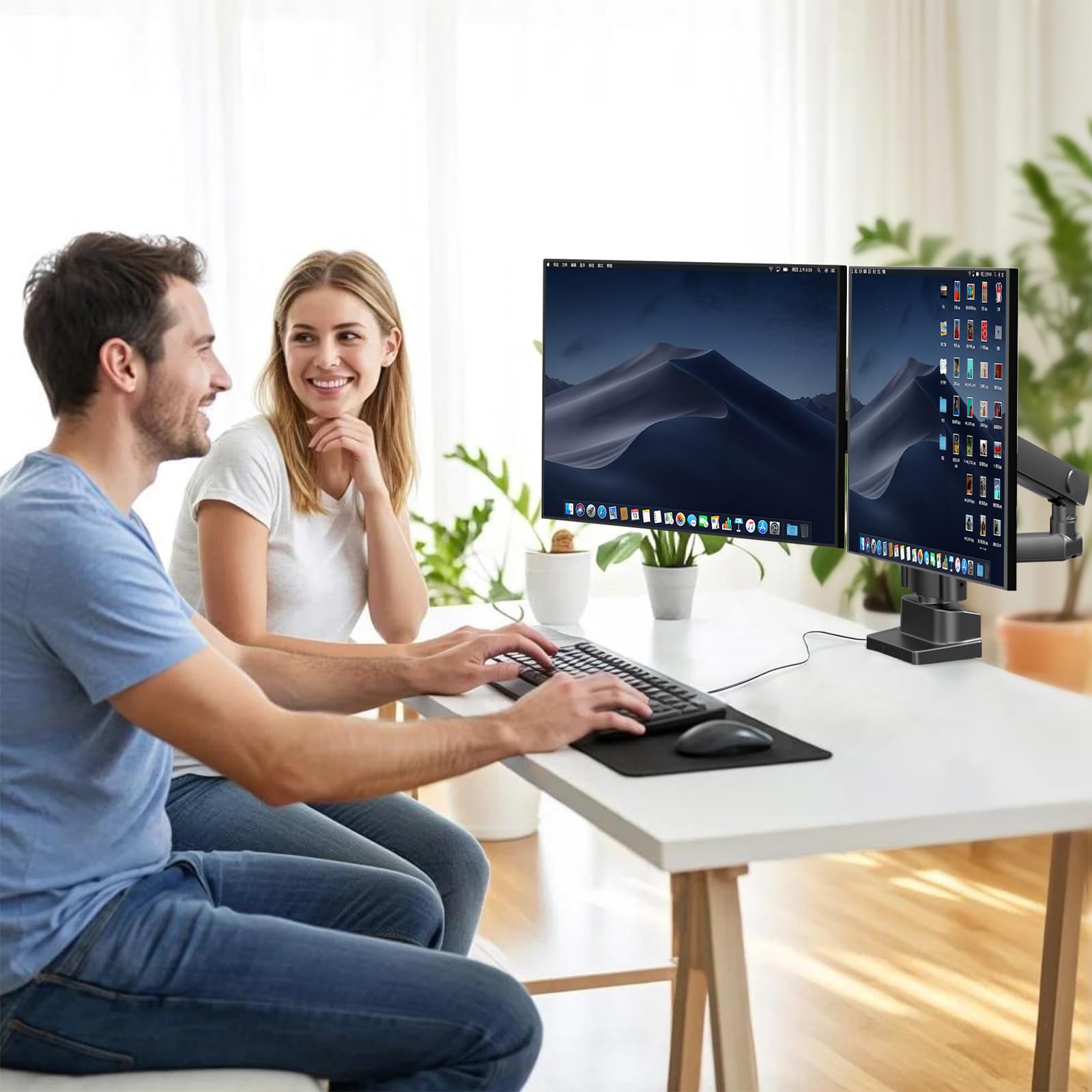 Support Écran PC 2 Écran pour 17'' à 35'', PUTORSEN Ecran PC 2 ecran, Bras Réglable en Hauteur Bras Double avec Incline Pivote et Tourne, Capacité de Charge 12kg, VESA 75 et 100mm