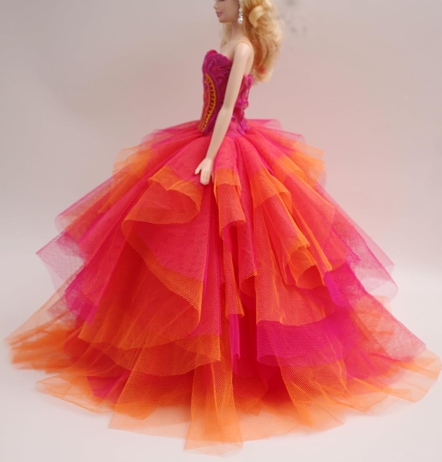 Handmade Classic Orange Embroidery Pattern Dress Wedding Gowns Fit for 12" Fashion Doll & Doll's not Included