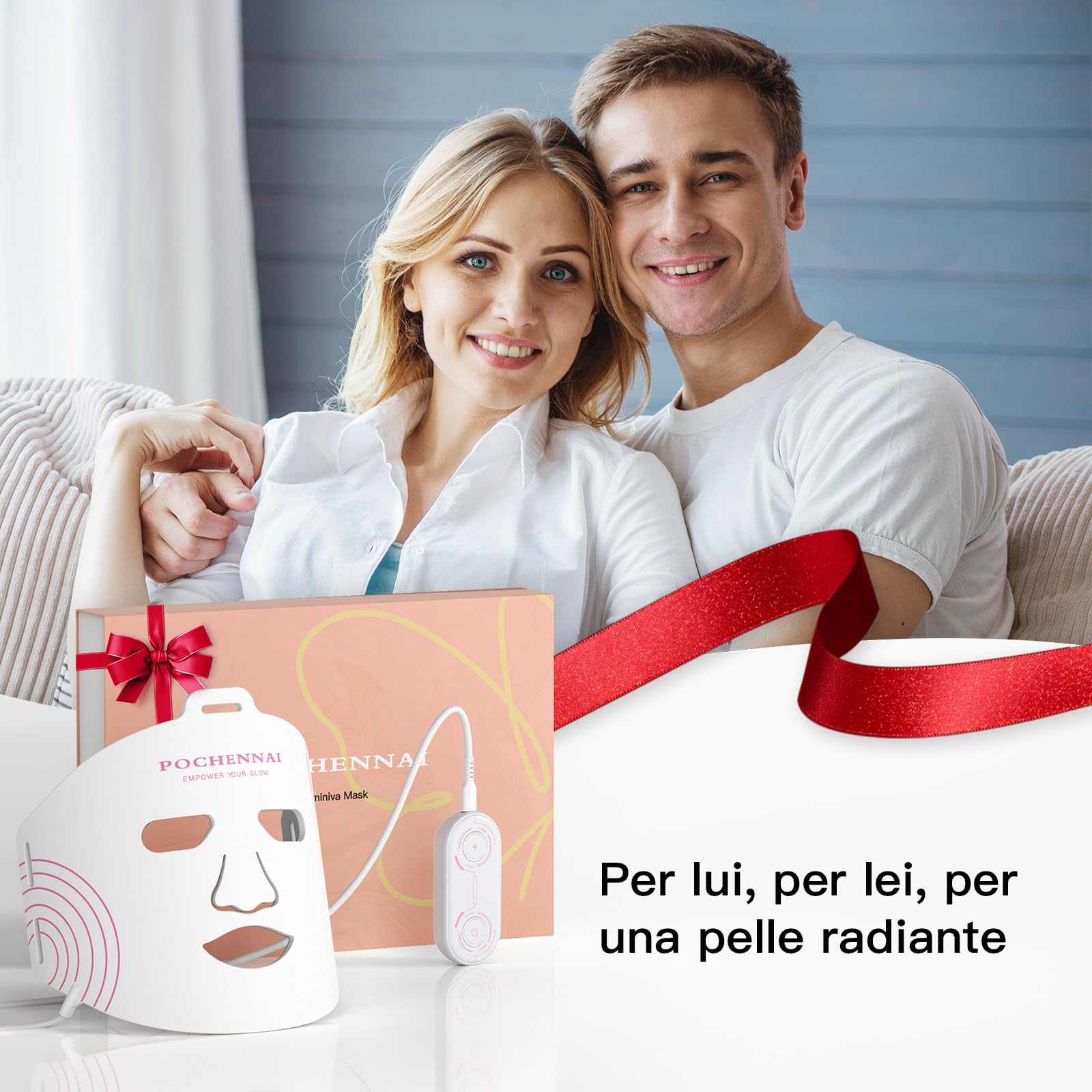 Luminiva LED Gesichtsmaske – Heimanwendung Beauty Gerät mit Rotlicht & Nahinfrarotlicht, Flexibles Silikon, Einfach zu Bedienen, 3 Intensitätsstufen (Perlweiß)