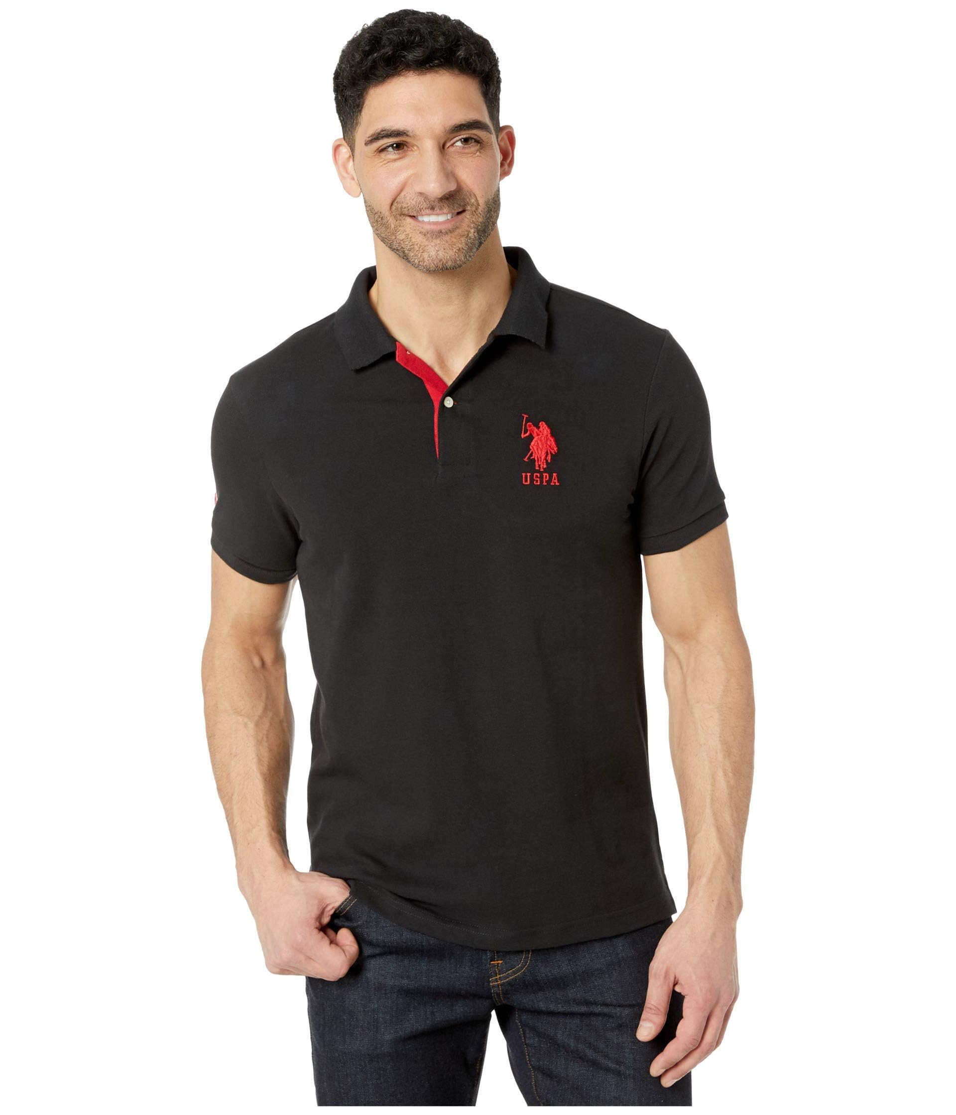 U.S. Polo Assn. Men's Short-Sleeve Polo Shirt with Applique, Black, Large
