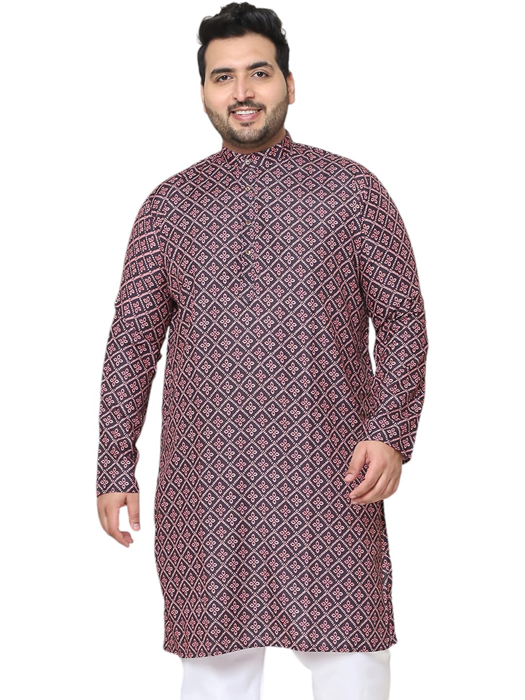 Sojanya Plus (Since 1958) Men's Cotton Black And Peach Printed Only Long Kurta