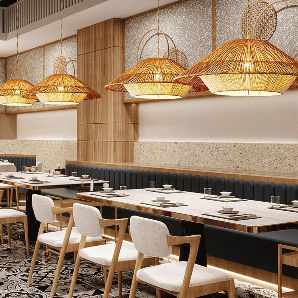 Faucet Boho Minimalist Handmade Woven Hemp Rope Cage Kitchen Island Light Rural Farmhouse Natural Rattan Wicker Hanging Lamp Retro Dining Table for Living Room Study/Natural/Faucet