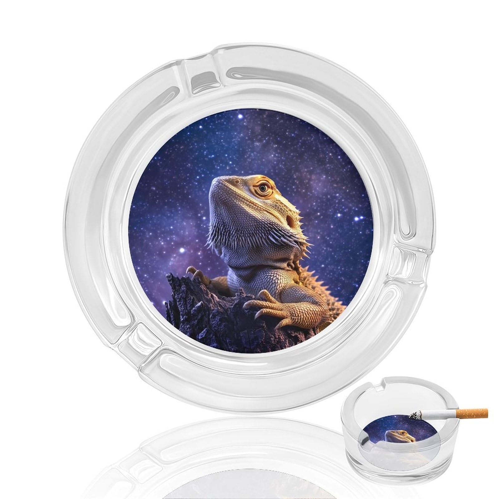 Bearded Dragon Ashtray Portable Round Glass Outdoor Ash Tray for Home Office Garden Pub