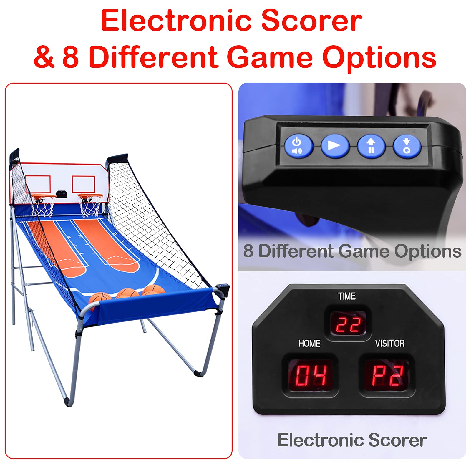 Foldable Indoor Basketball Game, Dual Shot Basketball Arcade Game with