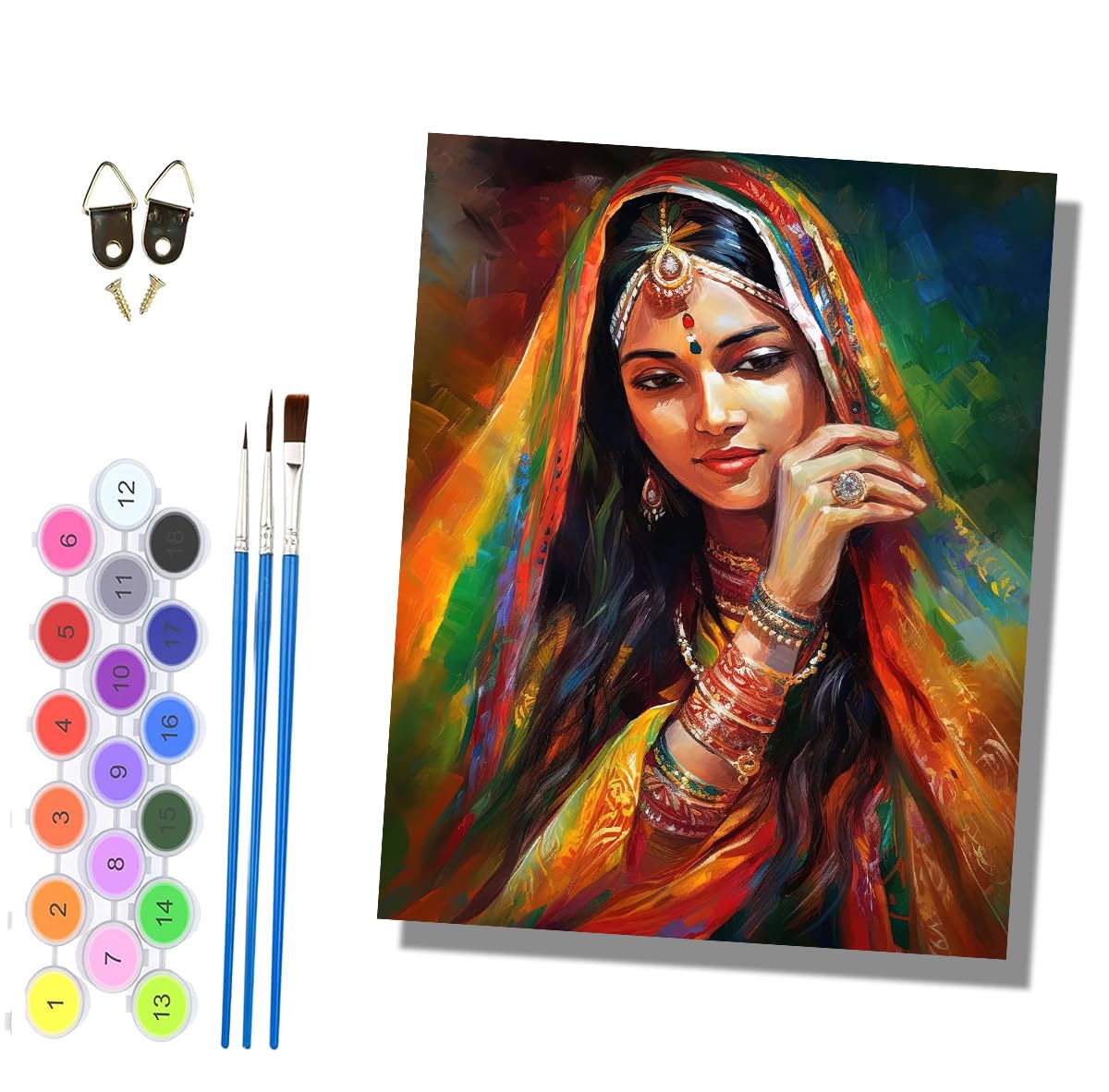 HONGPZH Paint by Numbers for Adults and Beginner Painting by Number Without Frame Oil Paintings on Canvas House Wall Decor 16x20in Indian Beautiful Girl - 9