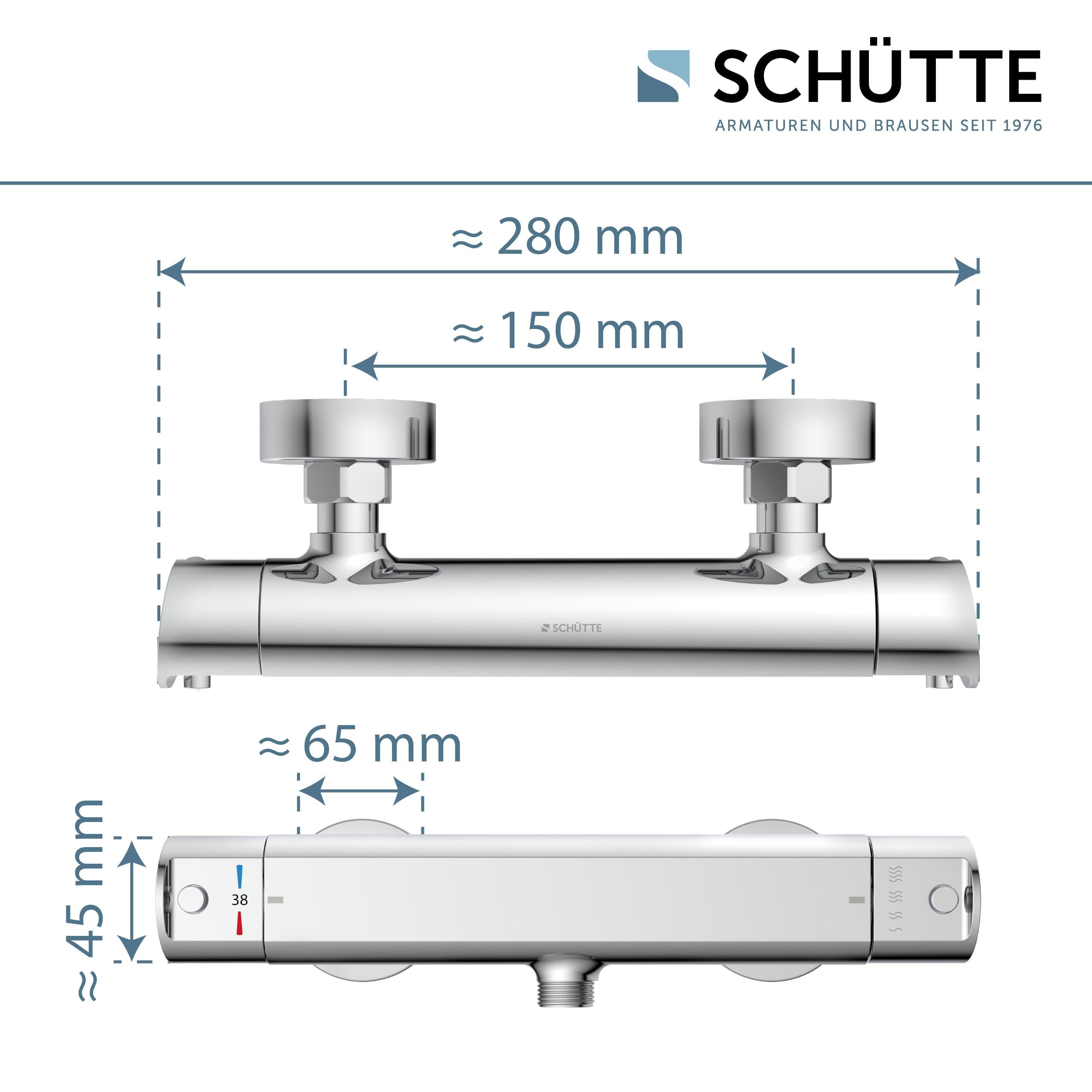 SCHÜTTE 52425 VITA Thermostat Duscharmatur, Brausethermostat Brausearmatur, Mischbatterie mit Verbrühschutz bei 38℃, Duschthermostat, extra flache Armatur für die Dusche in Chrom