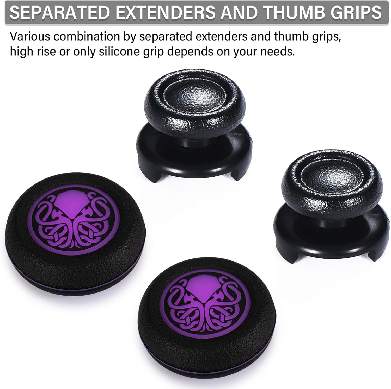 FPS Thumbstick Extender & Printing Rubber Silicone Grip Cover 2 Sets for PS5 Dualsenese & PS4 Controller (Cthulhu Secret) - Image 3