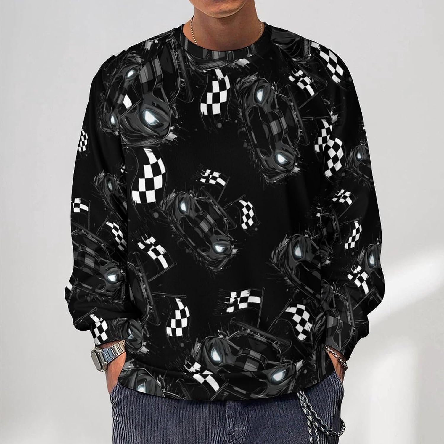 State of Indiana Racecar Men's Sweatshirt Crew Neck Sweater Long Sleeve Pullover Tops Casual Wear